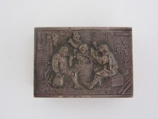 Vintage Pewter Match Box Cover Men Around Barrel Collectors