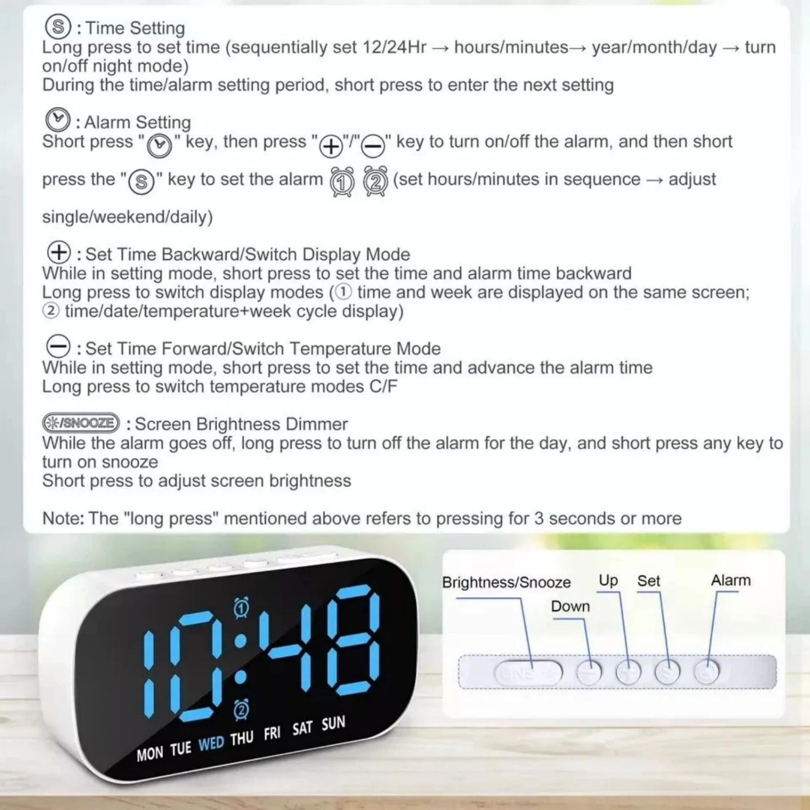LED Large Display Electric Digital Alarm Clock With Battery Backup and Snooze