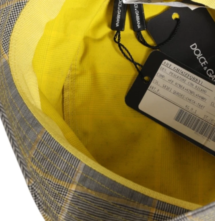 DOLCE & GABBANA Sombrero Hombres Gris Amarillo Mezcla de Lana Cuadros Gorra Cubo s. 59 / L 450usd Foto 4 de 4