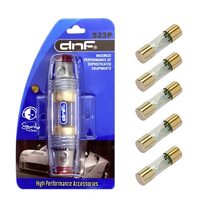 DNF MARINE IN LINE 4 8 10 GAUGE AGU FUSE HOLDER + 5 PCS 80 AMP GOLD AGU FUSES