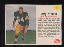1962 Post Cereal Football    Jerry Kramer   # 8     SP  Short Print   HOF