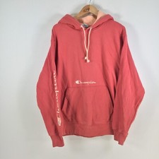 Champion mens jumper size L red hooded long sleeve cotton 062926