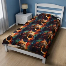 Soft Plush Pattern Blanket Cat Trumpeter Play Trumpet Solo Music Lover Mom Gift