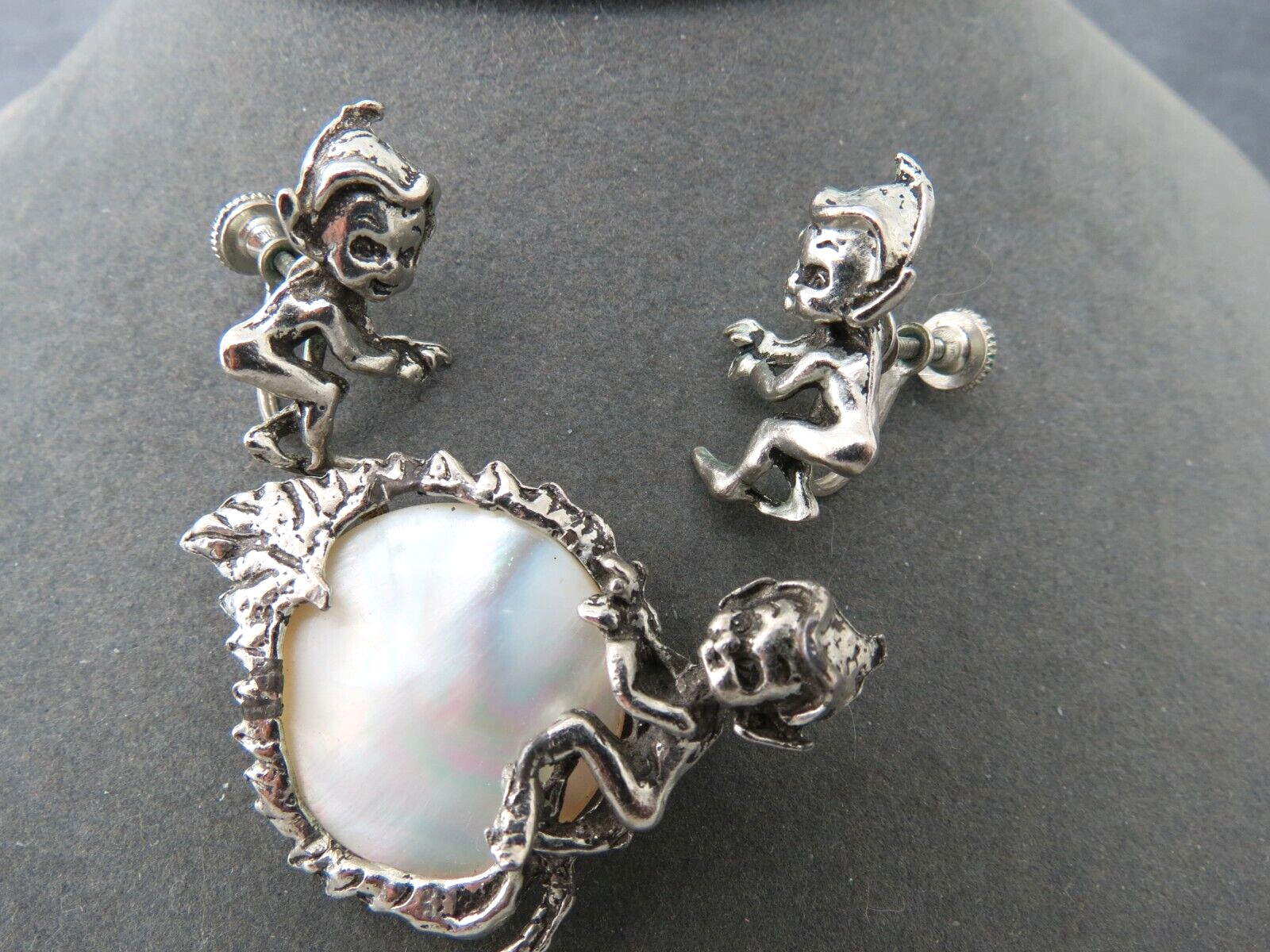Elf Brooch Pixie Earrings Set Christmas Silver Pl… - image 4