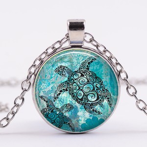 aquamarine-blue-sea-turtle-Glass-dome-Necklace-chain-Pendant-Wholesale-Silver