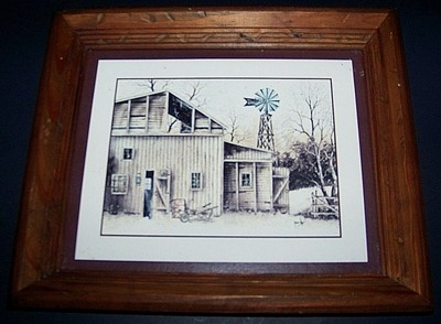 Vintage Farm Scene Print Old Barn Windmill Gate Wooden Frame 11 1