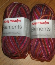 Lot of 2 Skeins, Mary Maxim Elements Sock Yarn, 1.7 oz, 151 yds, Embers,