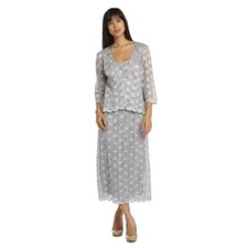 NEW - Ladies R M RICHARDS Silver Lace 2-pc Sleeveless Dress Jacket, midi