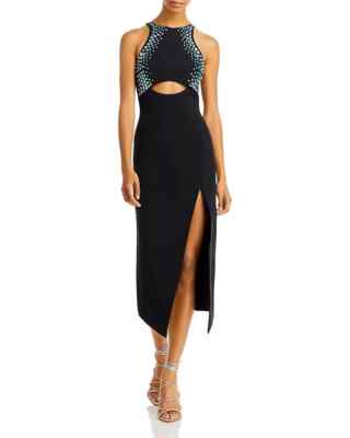 David Koma L130710 Womens Black Embellished Split Hem Cut Out Midi Dress Size 14