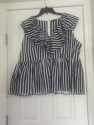 Halogen x Atlantic Pacific 3XL Plus Size Striped Ruffle Top Nautical