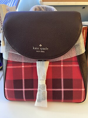 New Kate Spade Leila Plaid Medium Flap Backpack/Pebbled  display picture 2