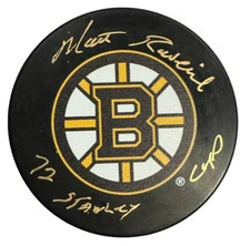Matt Ravlich Autographed Boston Bruins Hocket Puck W/ 72 Stanley Cup Insc