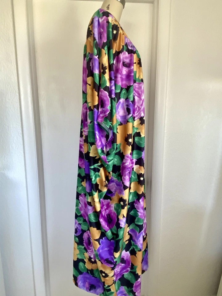 DE COLECCIÓN AÑOS 70’s FlowerCore 2X Vestido Floral CAFTÁN Abrigo Muumuu Talla Grande Foto 4 de 4