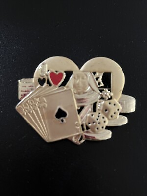 Vintage AJC Brooch Pin Card Queen Gold Tone Matte Enamel Heart Cubes Vtg Old