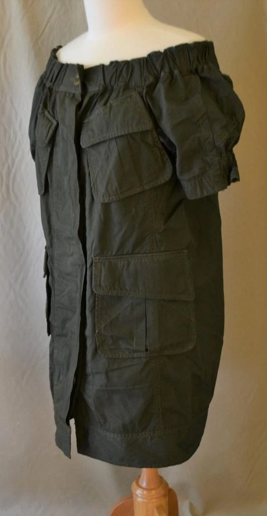 Abito cargo Sacai cotone oliva spalle scoperte taglia 2 media