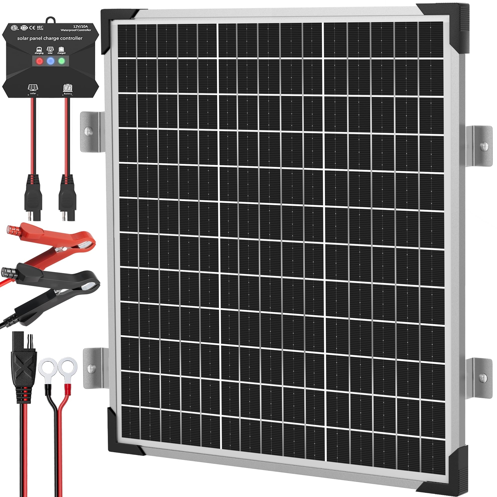10W-50W 12V Solar Battery Trickle Charger for RV & Boat - Solar Panel Maintainer