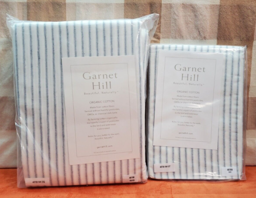 Garnet Hill Cozy Ticking Organic-Cotton Flannel Duvet Cover Ink Blue w/Shams - Picture 1 of 2