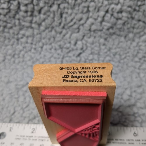 Vintage 1996 JD impressions woodmounted rubber stamp large star corners - Picture 3 of 5
