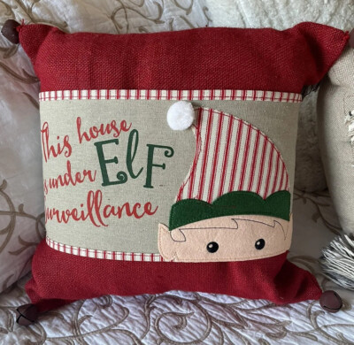 Mud Pie Elf Surveillance Christmas Pillow, with