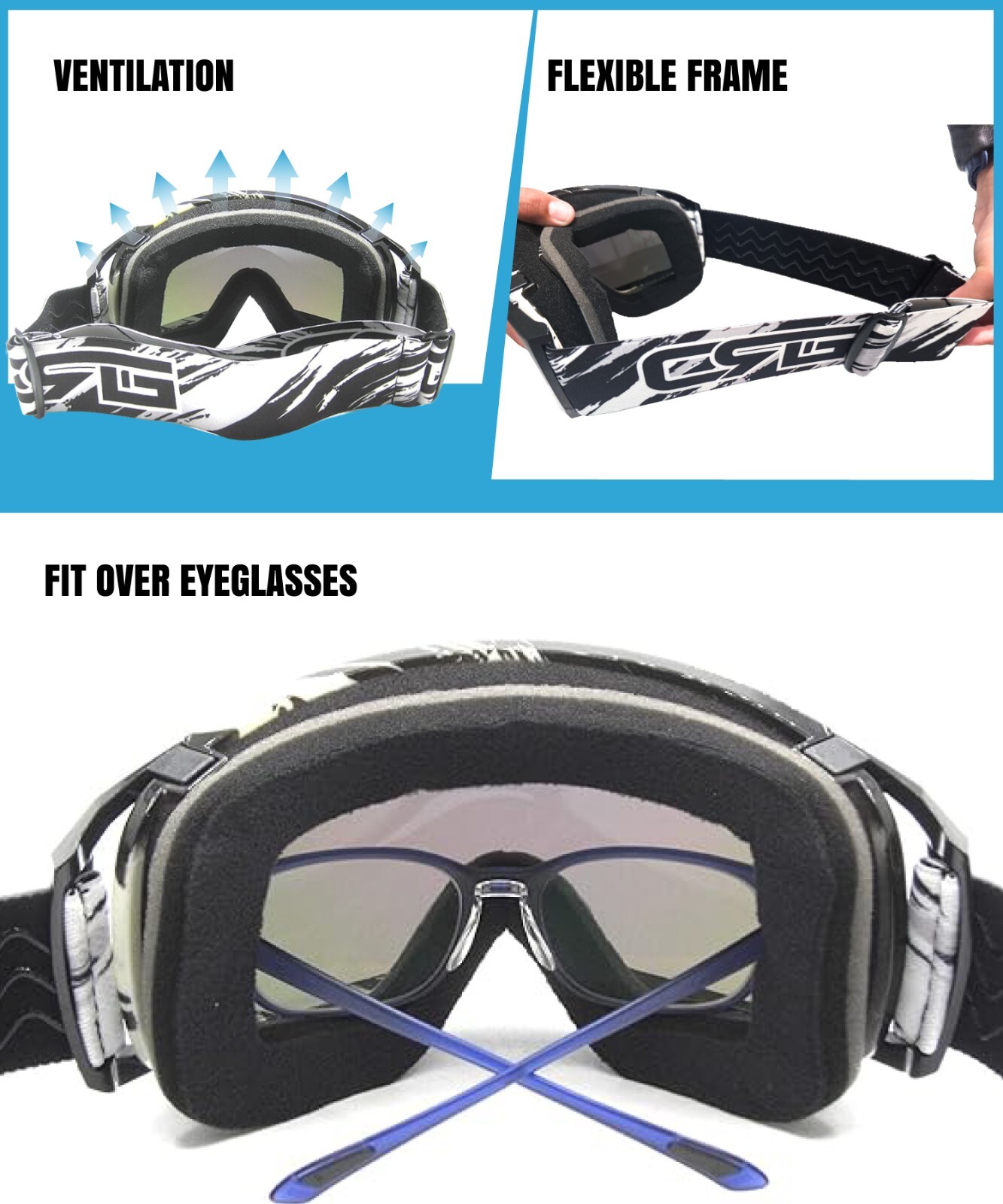 CRG Motocross ATV Dirt Bike Off Road Racing Goggles Adult T815-157 Series