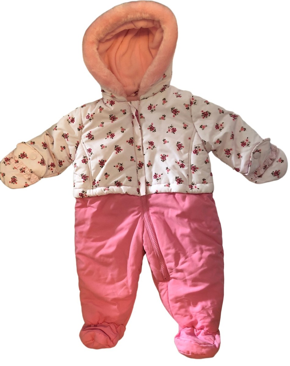 Carters Baby Girl Pink Snowsuit Sz 6-9 Months Pink Floral Fleece