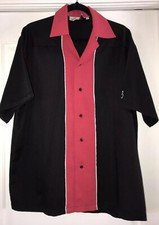 Sz Lg.  VEGAS BABY VEGAS" Vin CRUISIN USA Bowling Shirt Poly/Rayon Black/Red