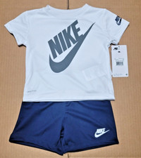 Nike Baby Boy 2 Piece T-Shirt  Shorts Set DRI-FIT Gray Navy  White 24 Months