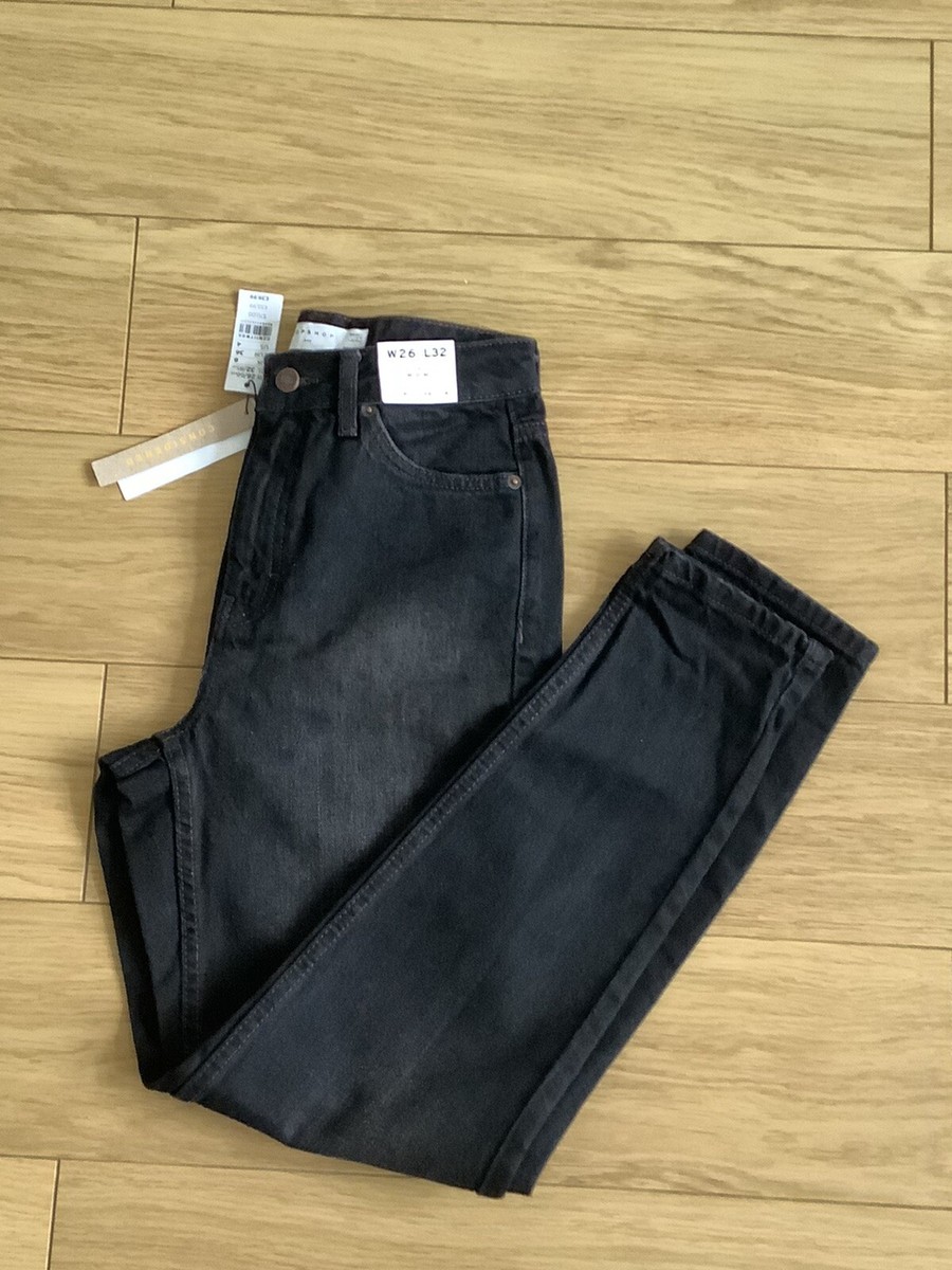 Topshop Mom Washed Black Jeans UK W26 L32 High Waist Tapered Leg