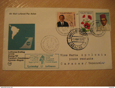 CASABLANCA Caracas Bogota 1975 Lufthansa Airline First Flight Cancel Cover MOROC