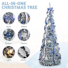 7FT Artificial Pre-lit Christmas Tree with Warm Lights, Ornaments Indoor Decor