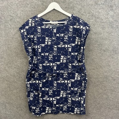 Toast Kleid Damen UK 10 blau Etuikleid Tunika abstrakt Gürtel Tasche ärmellos