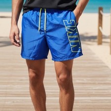 Nike Swimming Shorts Men s M Blue Elastic Waist Drawstring Lined Surfing Trunks
