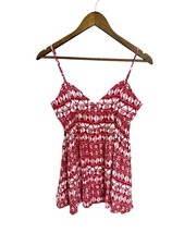 Red White Baby Doll Slipped Dress/Top Small Batic Print Fairy Cottage