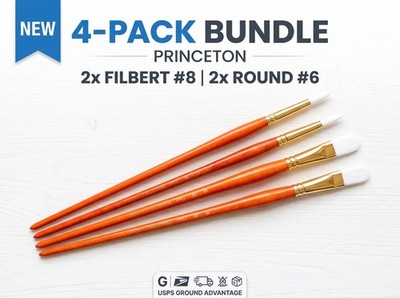 NEW Princeton Paint Brushes Lot of 4 - (2) Round #6 & (2) Filbert #8 Long Handle