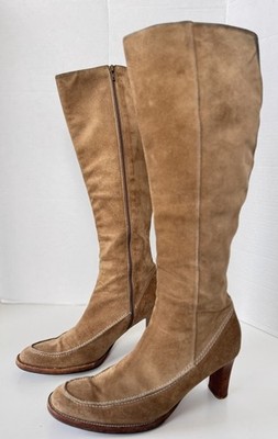 vintage 90s ralph lauren blue label tan suede tall heel boots size 8 *Flaws