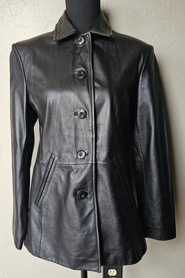 WILSONS LEATHER MAXIMA Women Black Leather Buttons Jacket S VTG