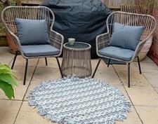 2 Seater Rattan Bistro Set Outdoor Garden Coffee Table Chairs Cushions Wicker