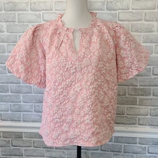 Bibi Boutique Pink Floral Daisy Brocade Blouse Top NEW Lg Cottage Coquette