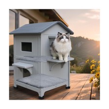 Weatherproof Outdoor Cat House with Mat for Feral Multi Cat, 2 Storey Plastic...