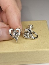 Heart CZ 925 Sterling Silver Earrings Screwback
