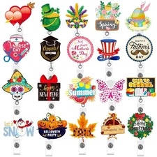 20 Pcs Holiday Badge Reels 4th of July Retractable Seasonal Badge Holder Funn...