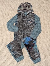 Sz M  Kids Jurassic World Park VELOCIRAPTOR Dinosaur Hooded Bodysuit Pajamas