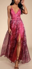 Lulus Romance That Wows Magenta Floral Print Organza Maxi Dress Size Small