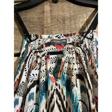 Earthbound Trading Co Womens Small Boho Ikat Pom Pom Trim Mini Dress Multicolor