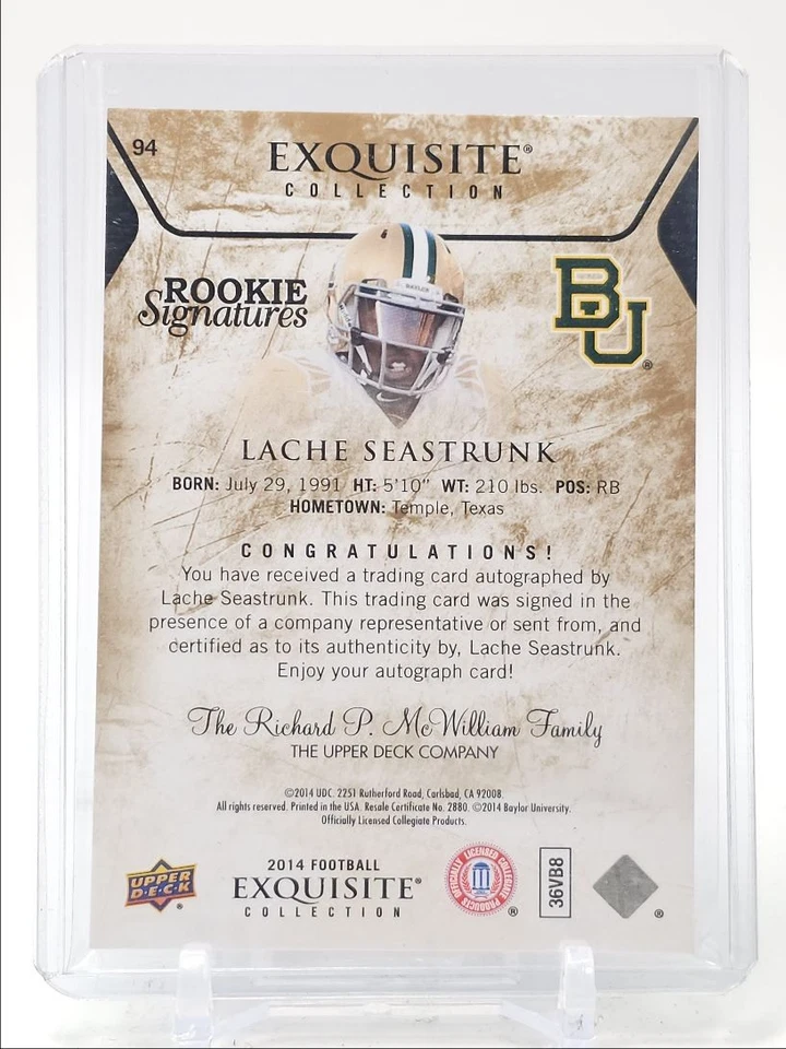 LACHE SEASTRUNK 2014 UD EXQUISITE ROOKIE SIGNATURES RC AUTO /55 Q0333 - Image 2 of 2