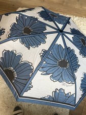 Brighton Compact Automatic Umbrella White, Light  Dark Blue Floral Print