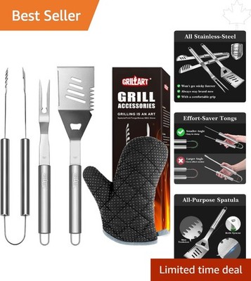 16-Inch Stainless Steel BBQ Grill Accessories Set with Gloves   Gift for Dads!
