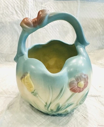 Vintage Blue Bow Knot Basket - Hull Pottery 6”