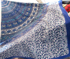 Cotton Tablecloth Blue /Teal Block Print India 84 X 80