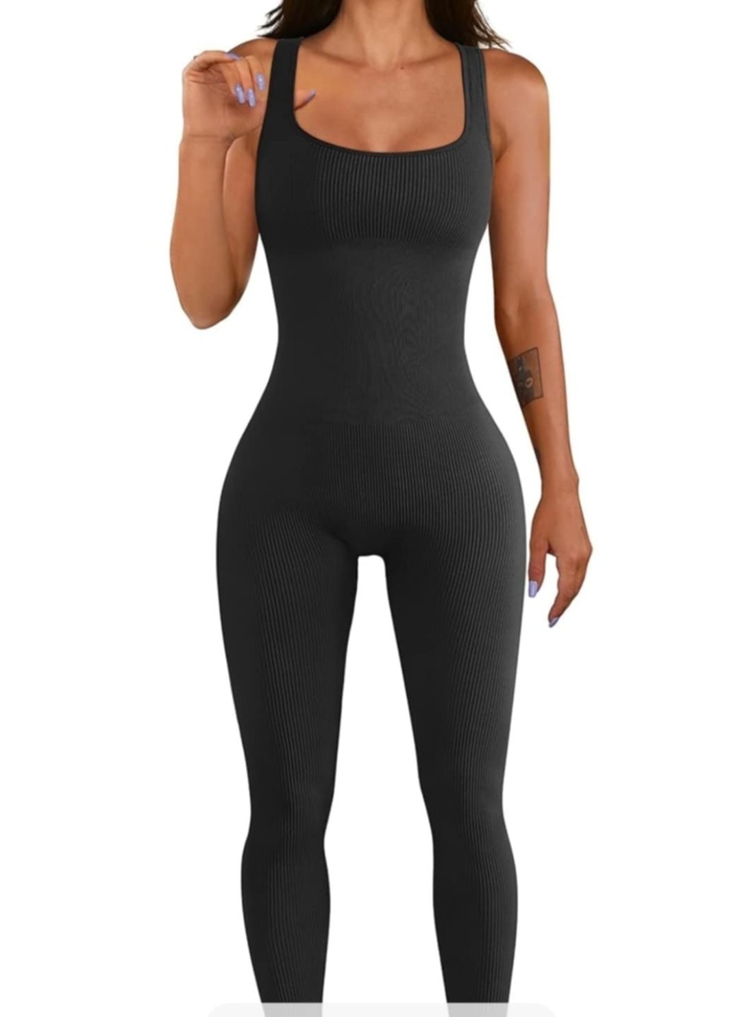 Seamless Black Jumpsuit Catsuit Women’s Sleeveless V-Neck Skinny Leg Size L